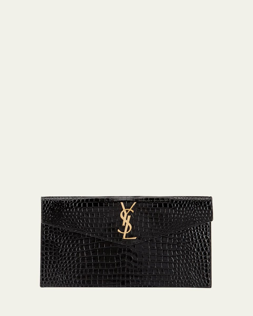 Uptown Medium YSL Monogram Croc-Embossed Pouch Bag